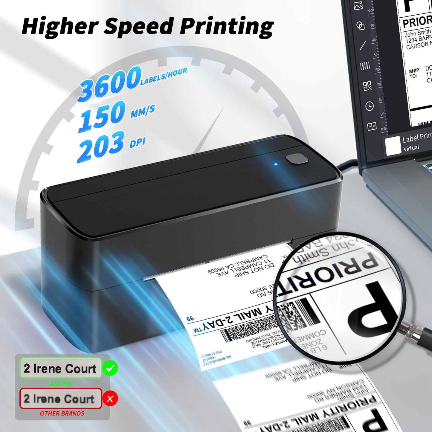 ASprink Shipping Label Printer - 241BT Bluetooth Thermal Label Printers for Small Business, 4X6 Wireless Thermal Printer for Shipping Packages, Compatible with iPhone, Windows, USPS, Amazon, Black
