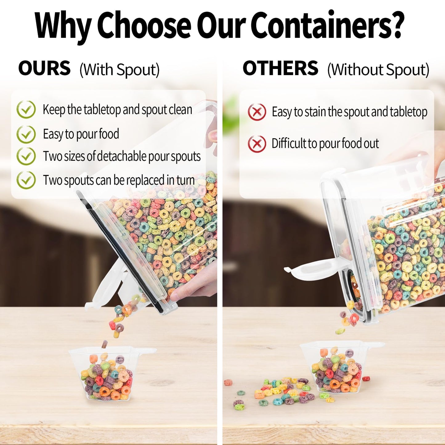 Skroam 8PCS Cereal Containers Storage [4L/135.2 oz], Airtight Food Storage Containers with Pour Spout for Kitchen & Pantry Organization Storage, Plastic Cereal Dispensers, Measuring Cup & 20 Labels