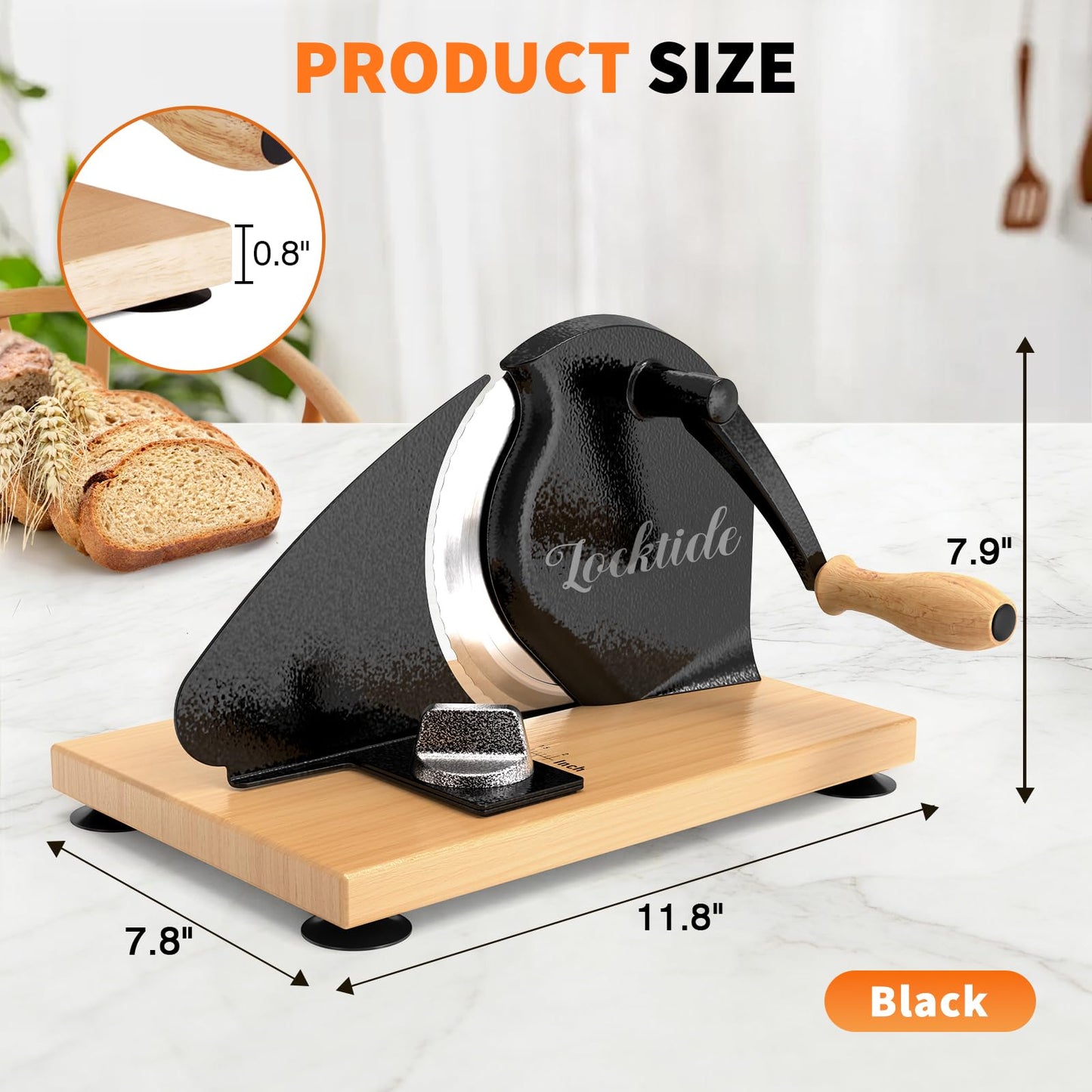 Manual Bread Slicer for Homemade Sourdough Bread, Hand Crank Bread Slicer With Scale Line, Suction Cups and Quality Solid Wood Base, Adjustable Thickness, Evenly Slice