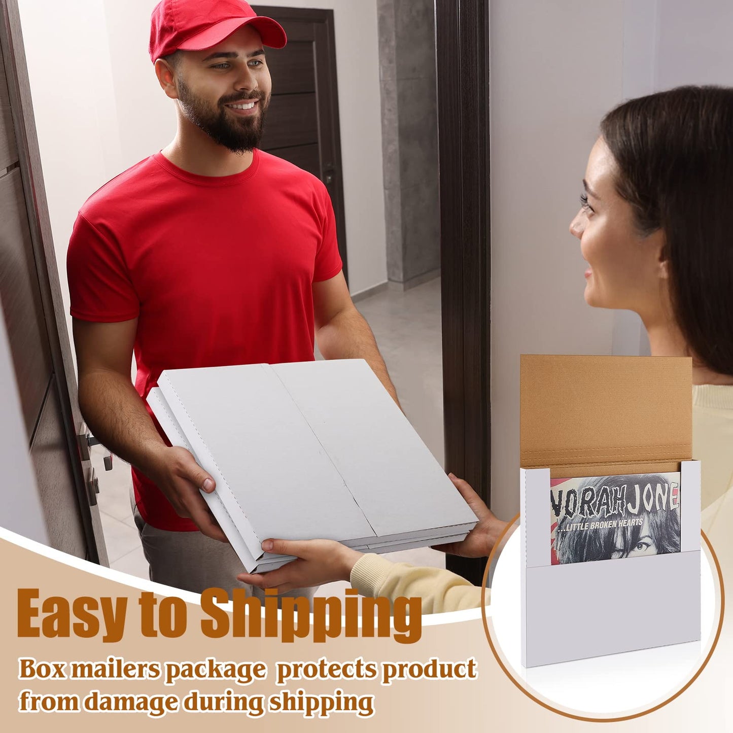 Tinlade 50 Pack Vinyl Record Shipping Boxes 12.5" x 12.5" x 1" White Vinyl Records LP Mailers Fold Cardboard Album Mailing Box Multi Depth Album Bag for Packaging Moving Storage