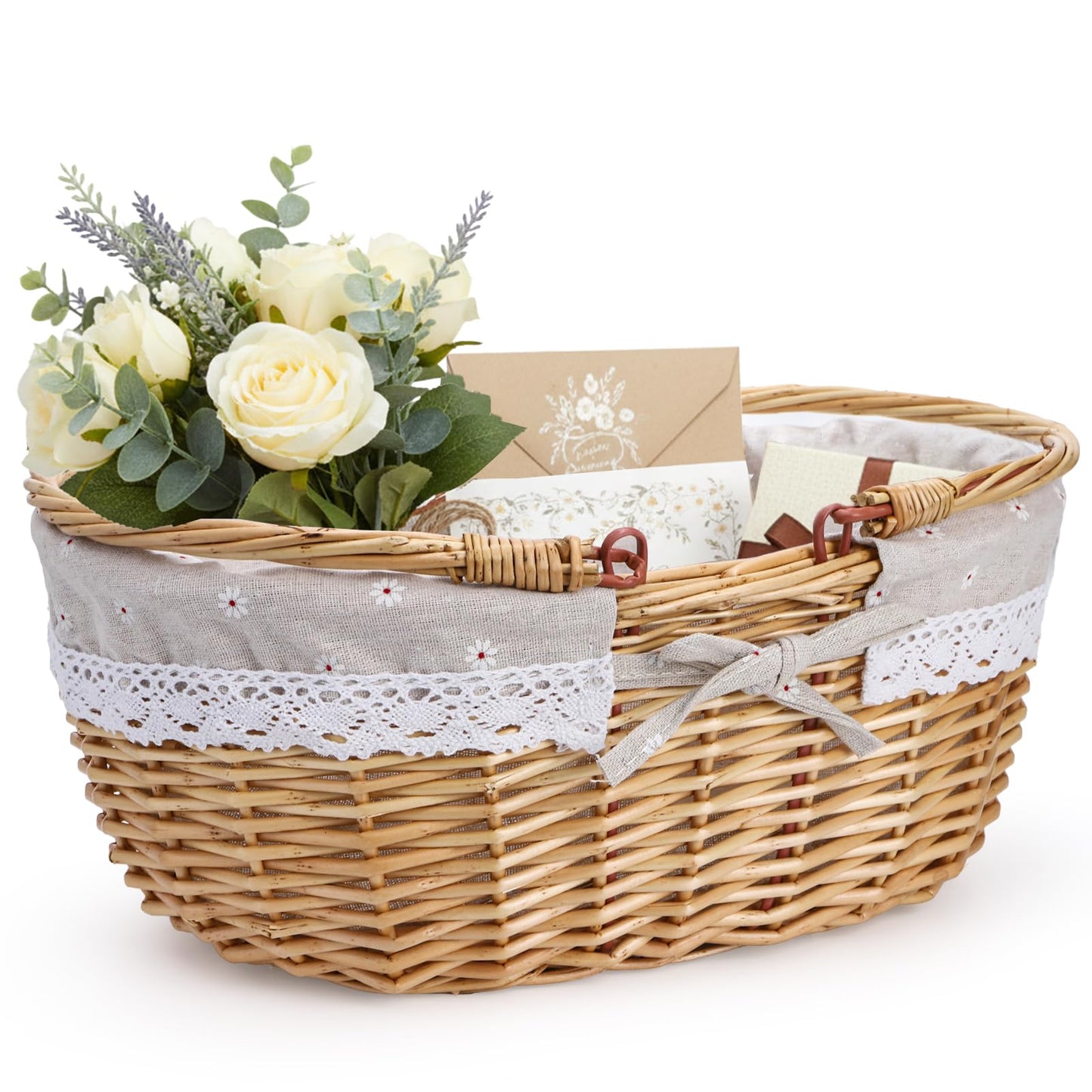 Dicunoy Wicker Picnic Basket with Handle, Large Empty Gift Basket to Fill, Open Top Market Harvest Baskets for Garden, Fruit, Candy, Wine, Easter Egg Gathering, Wedding, Vegetables