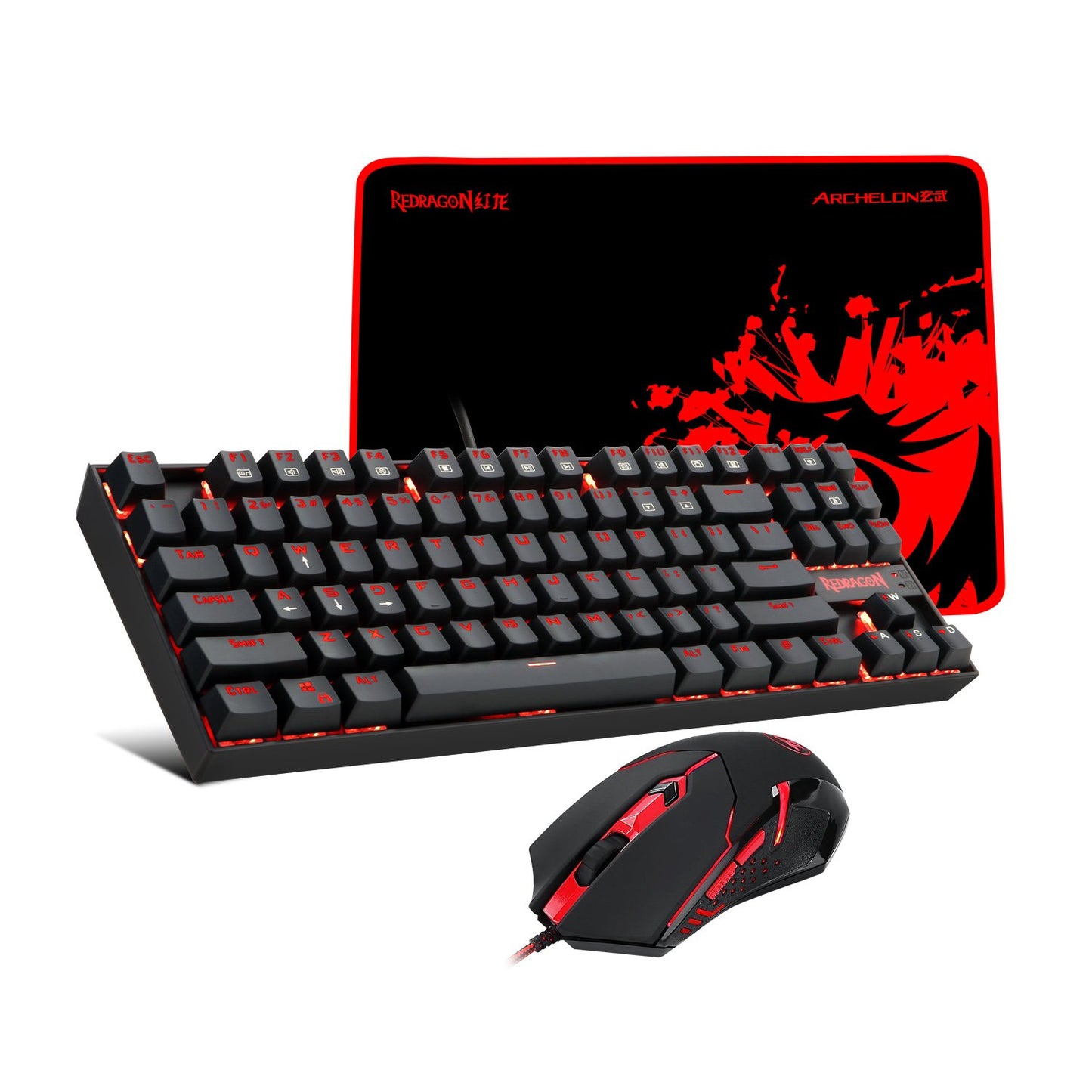Redragon - K552-BA Mechanical Gaming Keyboard and Mouse Combo and Large Mouse Pad - 87 Key LED Backlit Adjustable Brightness and Breathing Effects - 100% Anti-Ghosting (Keyboard, Mouse, Mousepad Set)