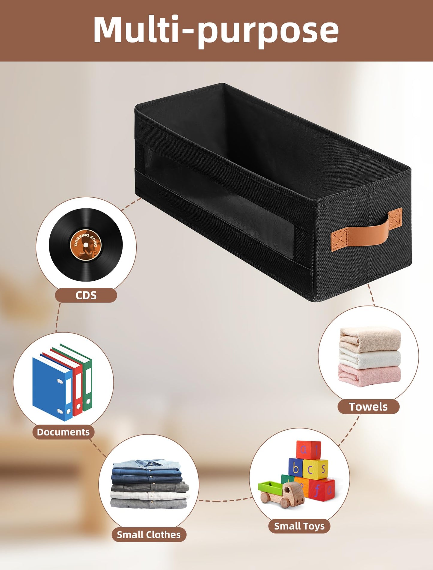 Coorganisers 4 Packs CD Storage Box with Visible Window, Stackable CD Case Holder with Dustproof Lid and Handles, Holds Up to 148 CDs in Full Jewel Cases-15.75 x 6.10 x 5.31 Inches-Black