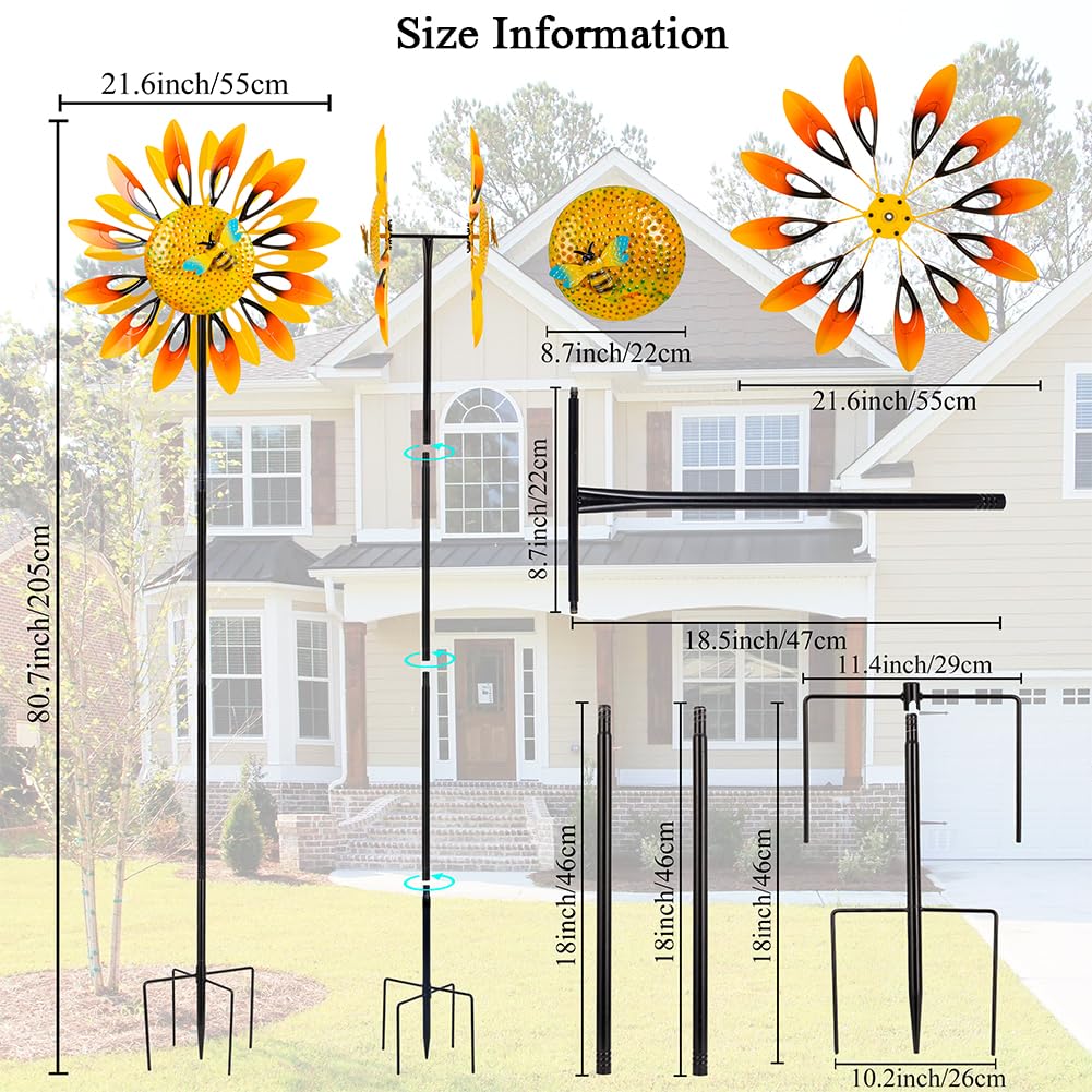 Stargarden Sunflower Wind Spinners, Large Metal Wind Sculptures, Windmill Yard Art,Sunflower Decor for Yard and Garden