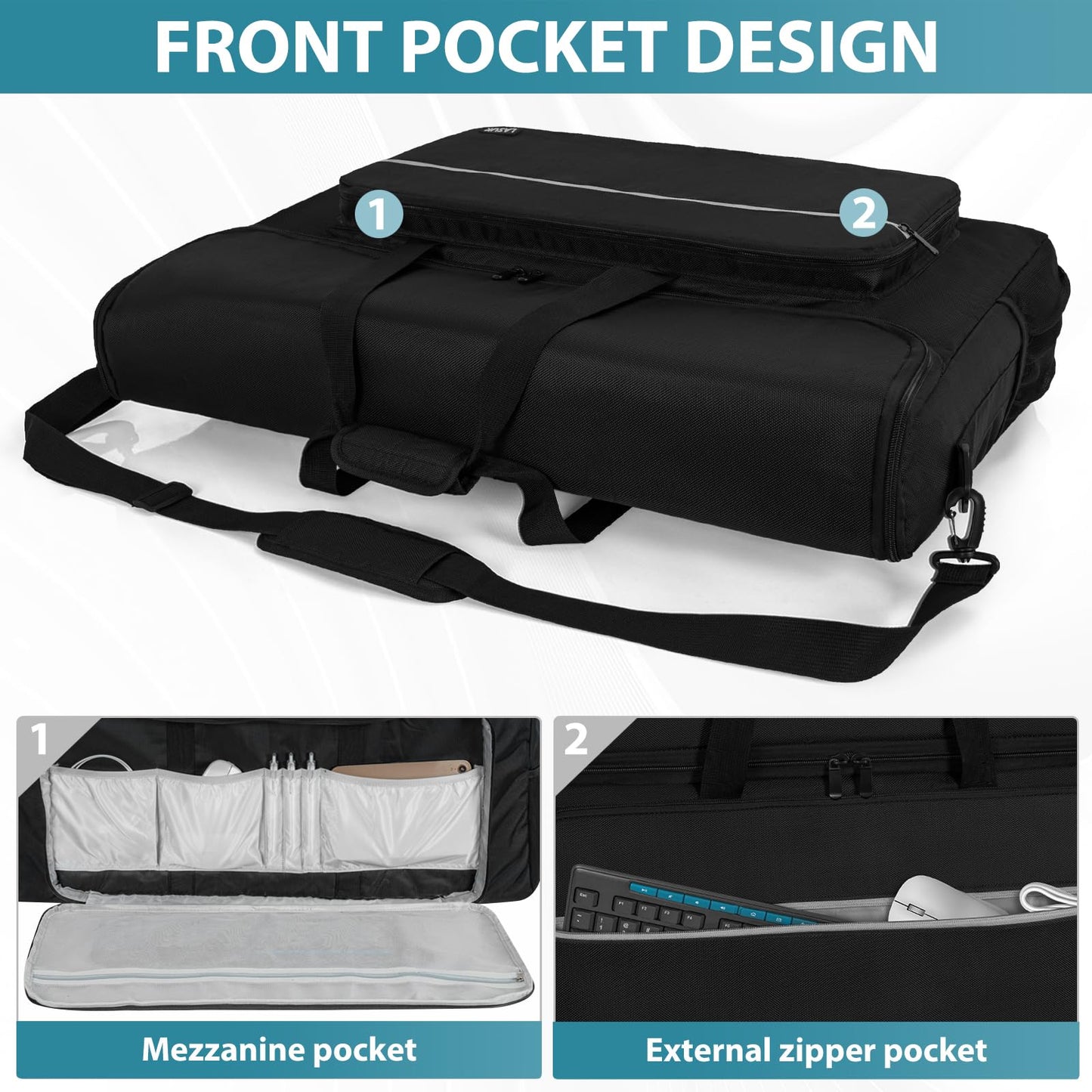 LASUK LCD Screens/TVs(up to 2) Transport Tote Bag for 19" - 24" Displays Padded Monitor Carrying Case (NOT FOR IMAC) Travel Bag With Shoulder Strap,Large Accessories Pocket