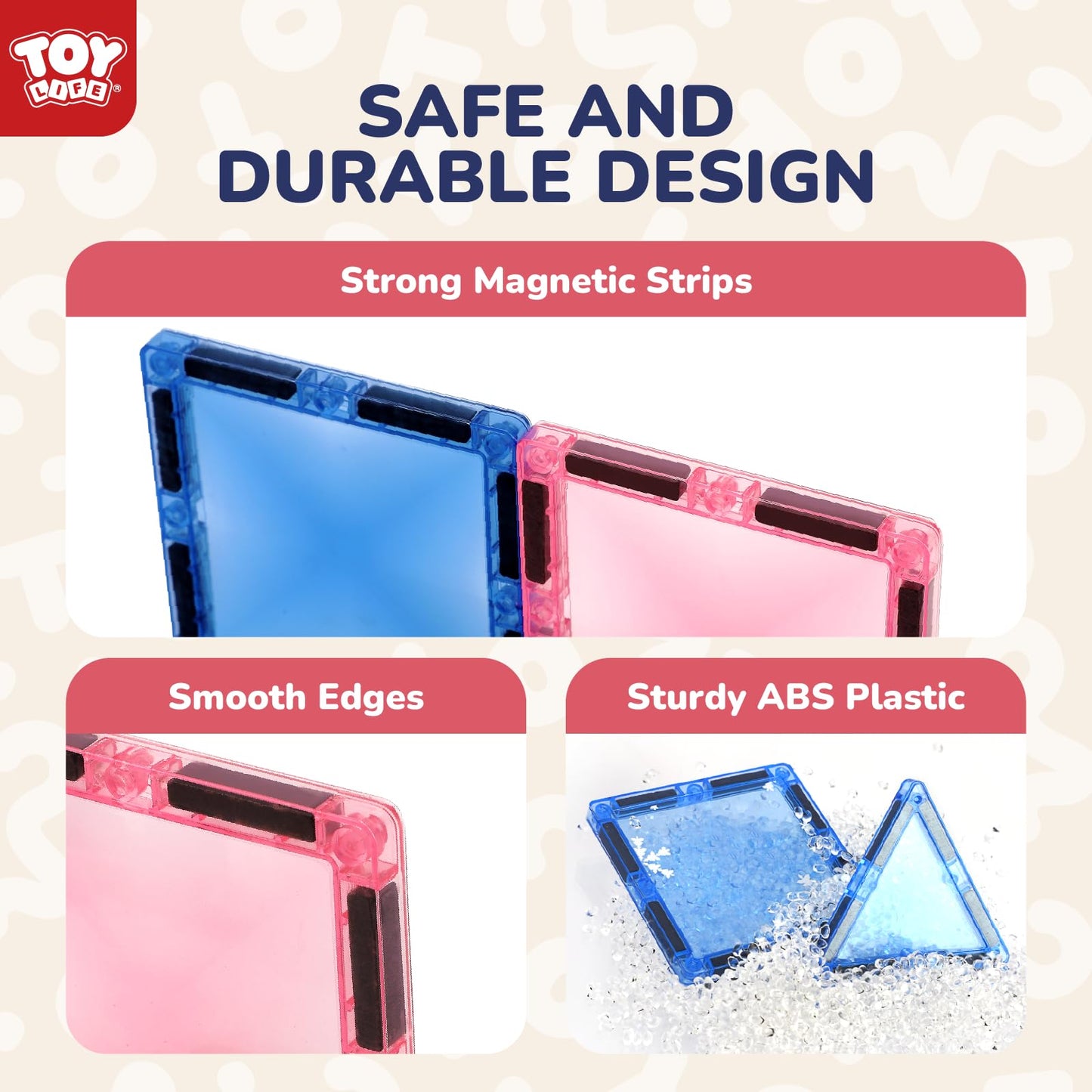 TOY Life Magnetic Tiles for Kids Ages 4-8, Building Toys Magnetic Toys for Toddlers 3+, 68pcs Princess Castle Magnet Tiles with Windows Art, Magnetic Building Blocks Toddler Toys Games