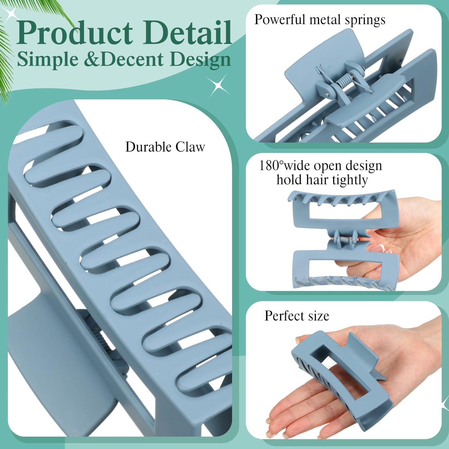 XunYee 60 Pcs Hair Clips Bulk Hair Claw Clips for Women Girls 4.1 Inch Large Rectangle Non-slip Square Strong Hold Jaw