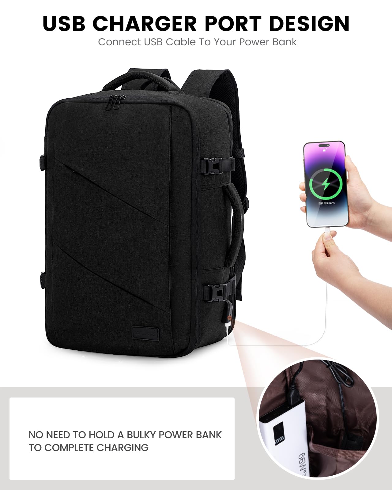 LOVEVOOK Travel Carry on Backpack, Large 40L Personal Item Travel Bag for Men & Women Flight Approved with 3 Packing Cubes, Suitcase Water Resistant Luggage Daypack Business Weekender Bag, Black
