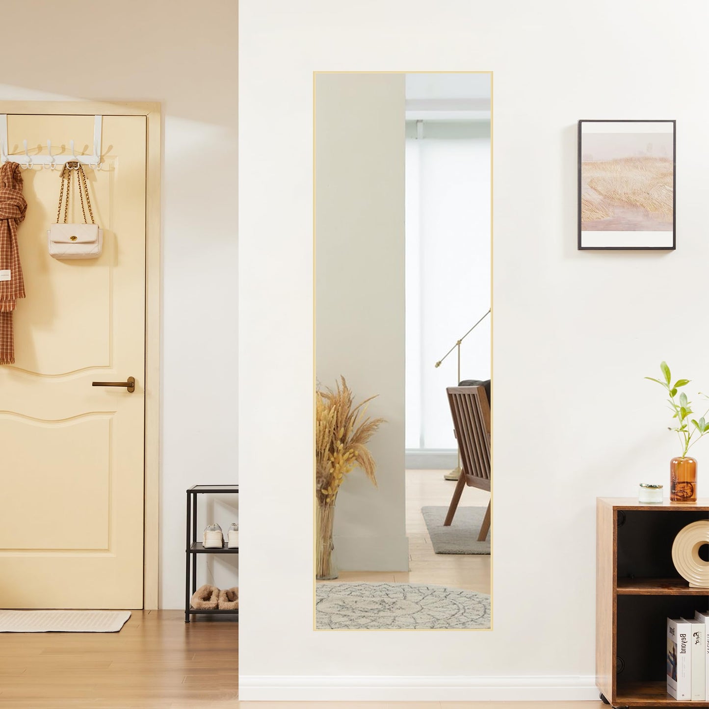 DUMOS Gold Full Length Mirror 59"x16.5" Full Body Floor Mirror for Bedroom or Cloakroom, Can Stand Alone, Hang or Lean Against Wall, Tall Wall Mirrors with Stand and Sleek Aluminum Alloy Thin Frame