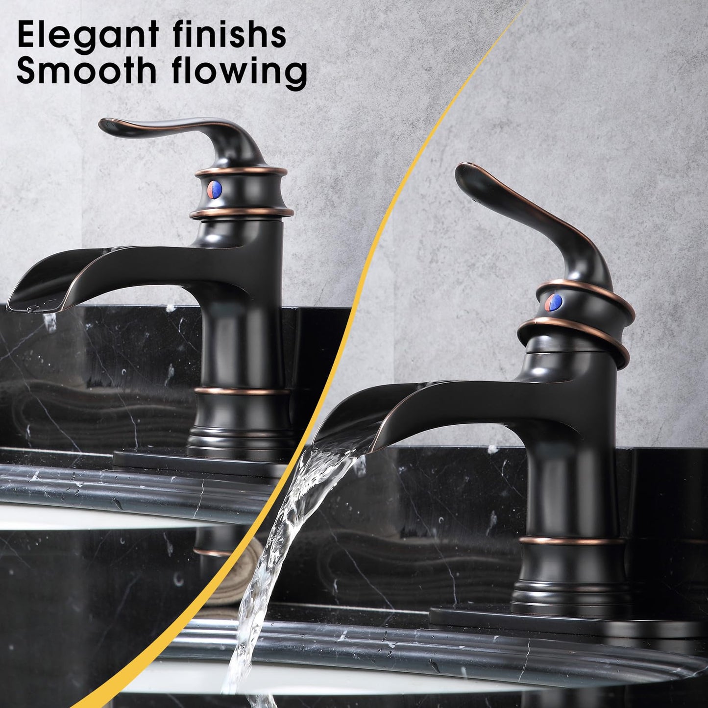FRANSITON Waterfall Faucet Bathroom Faucet Single Handle One Hole Oil Rubbed Bronze Finish Large Spout Lavatory Faucets Oil Rubbed Bronze