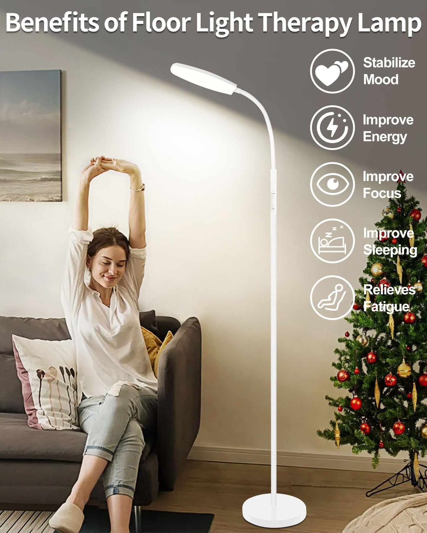 LanSuper Light Therapy Lamp, 10000 Lux UV-Free Happy Therapy Lamp, Full Spectrum Sunlight Lamp with Remote Control, Light Therapy Floor Lamp with 10 Color Temperature & 6 Brightness & Timer