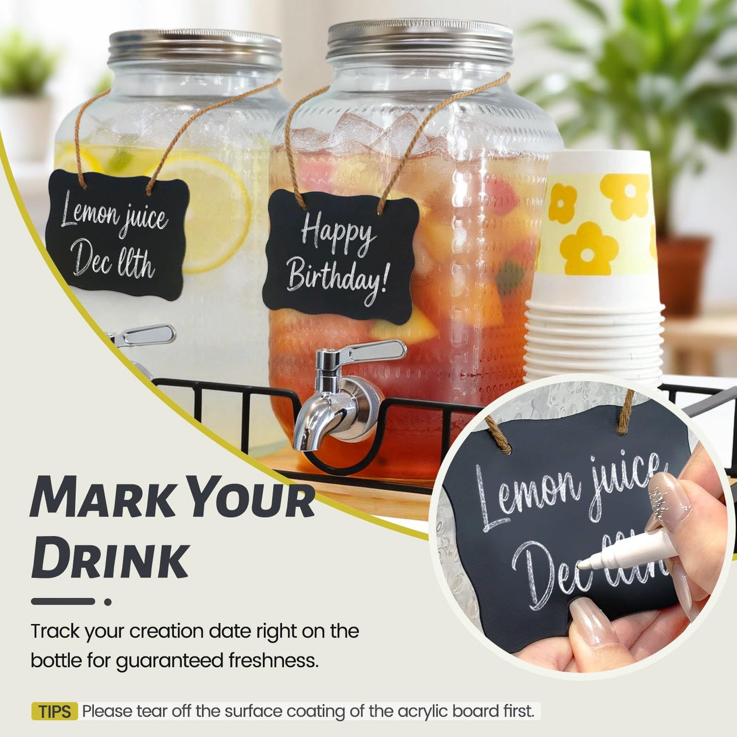 Hassky Extra Wider Glass Drink Dispensers For Parties 1 Gallon*2 Packs Set, Beverage Dispenser With Stand Glass Water Dispenser With Spigot Stainless Steel & Filter -for Lemonade, All Juice
