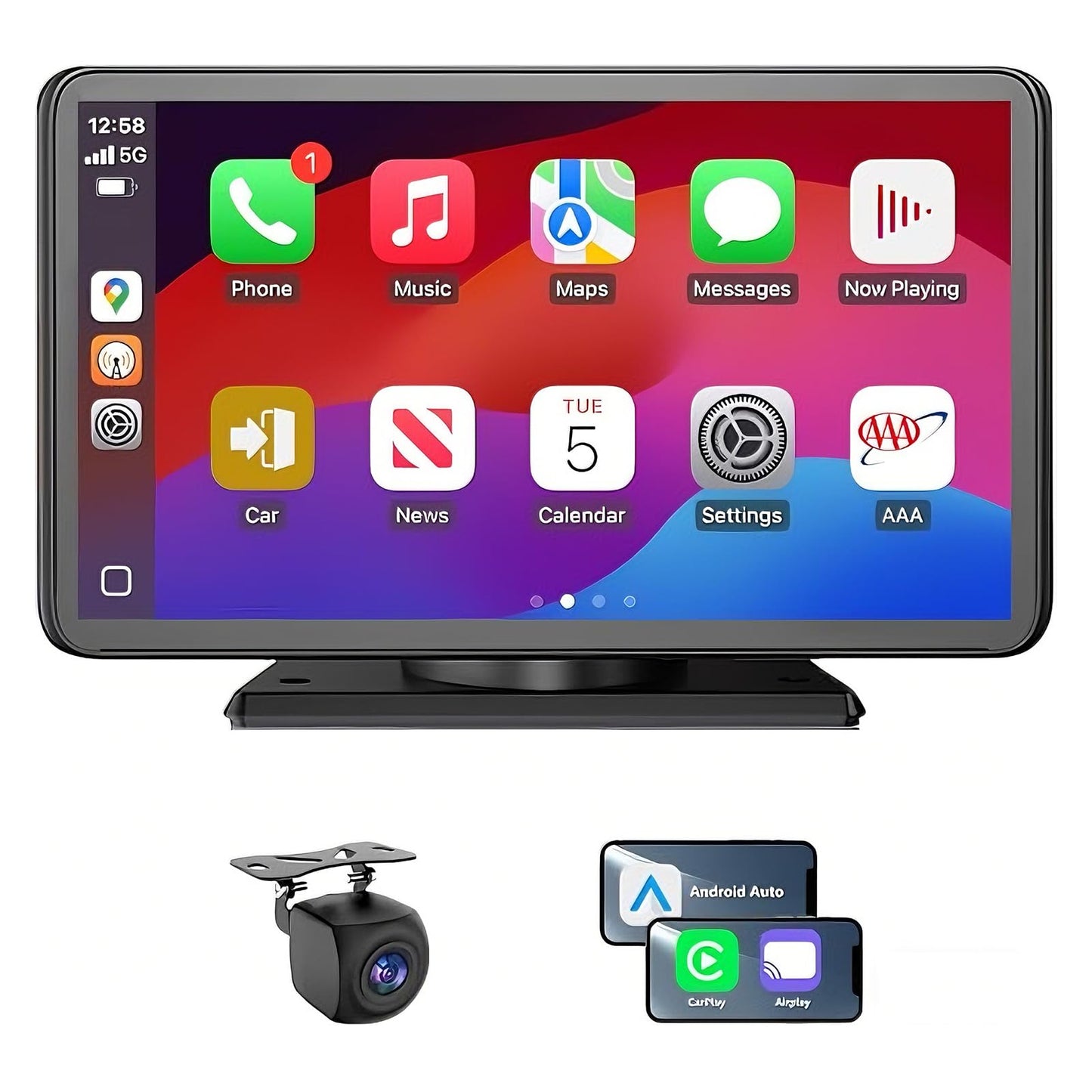 Portable Wireless for Apple Carplay/Android Auto Screen for Car, 7 Inch HD Touchscreen Car Play with Backup Camera, Mirror Link, Bluetooth, FM Transmitter, Voice Control for All Vehicles