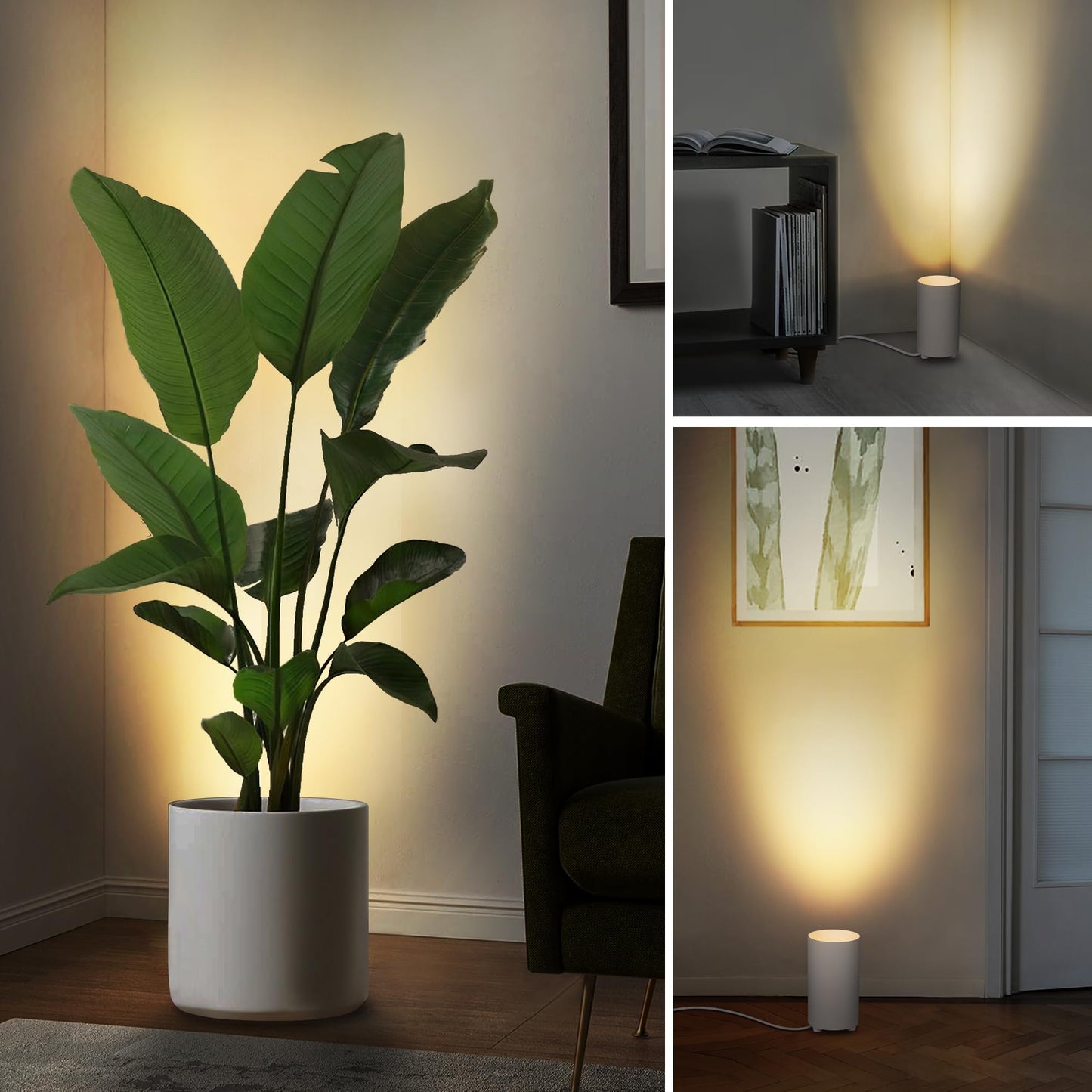 SUNVIE 2 Pack Up Lights Indoor Floor Can Light, Uplighting Indoor Spotlight Accent Lighting with 2700K GU10 LED Bulbs, 5W Uplights Floor Spot Light for Home Plant, 5.9 FT Plug Cord & Foot Switch