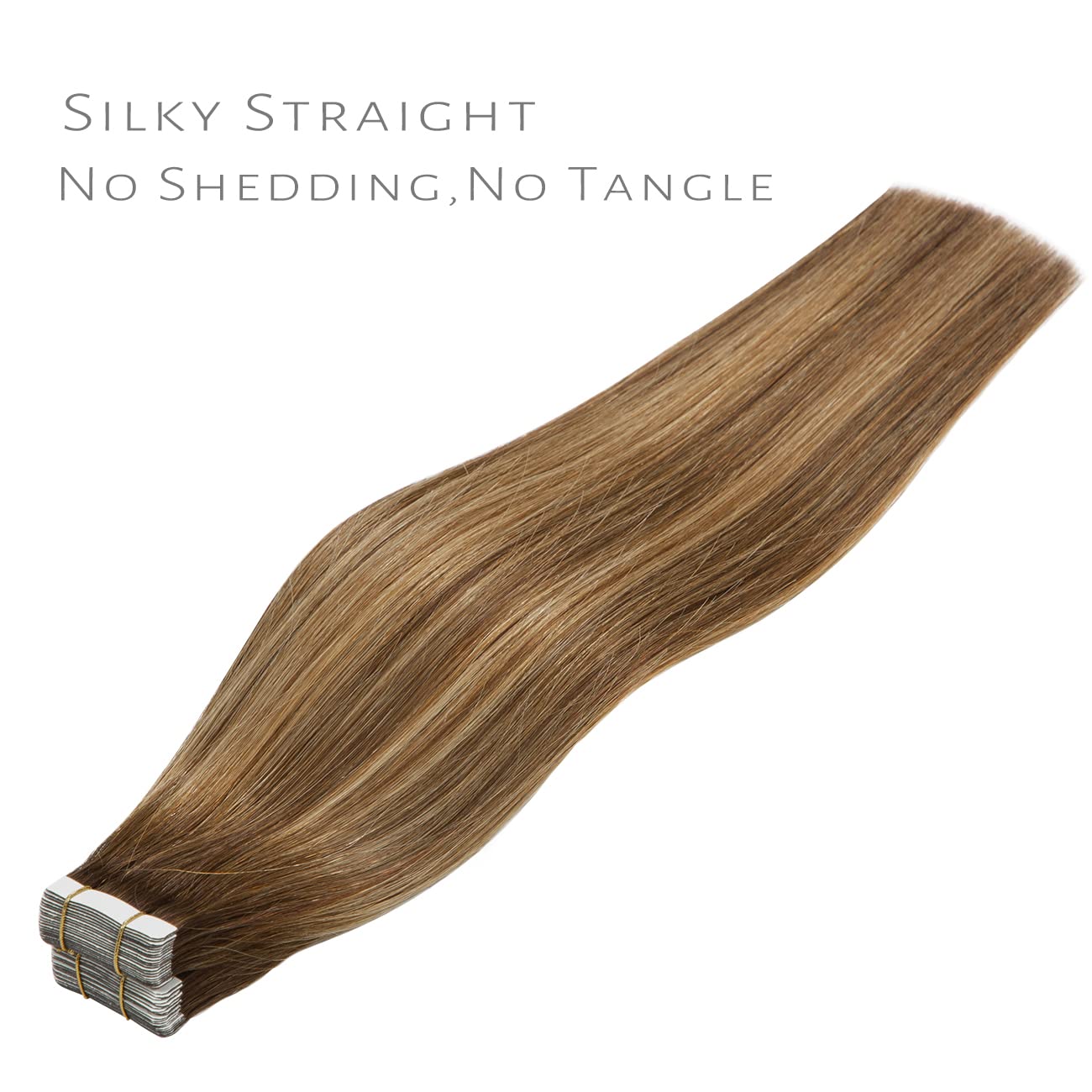 Lacer Tape in Hair Extensions Human Hair Straight Chocolate Brown to Strawberry Blonde Highlights with Chocolate Brown Roots Hair Extensions Tape in R#4-4/27 20 Inches