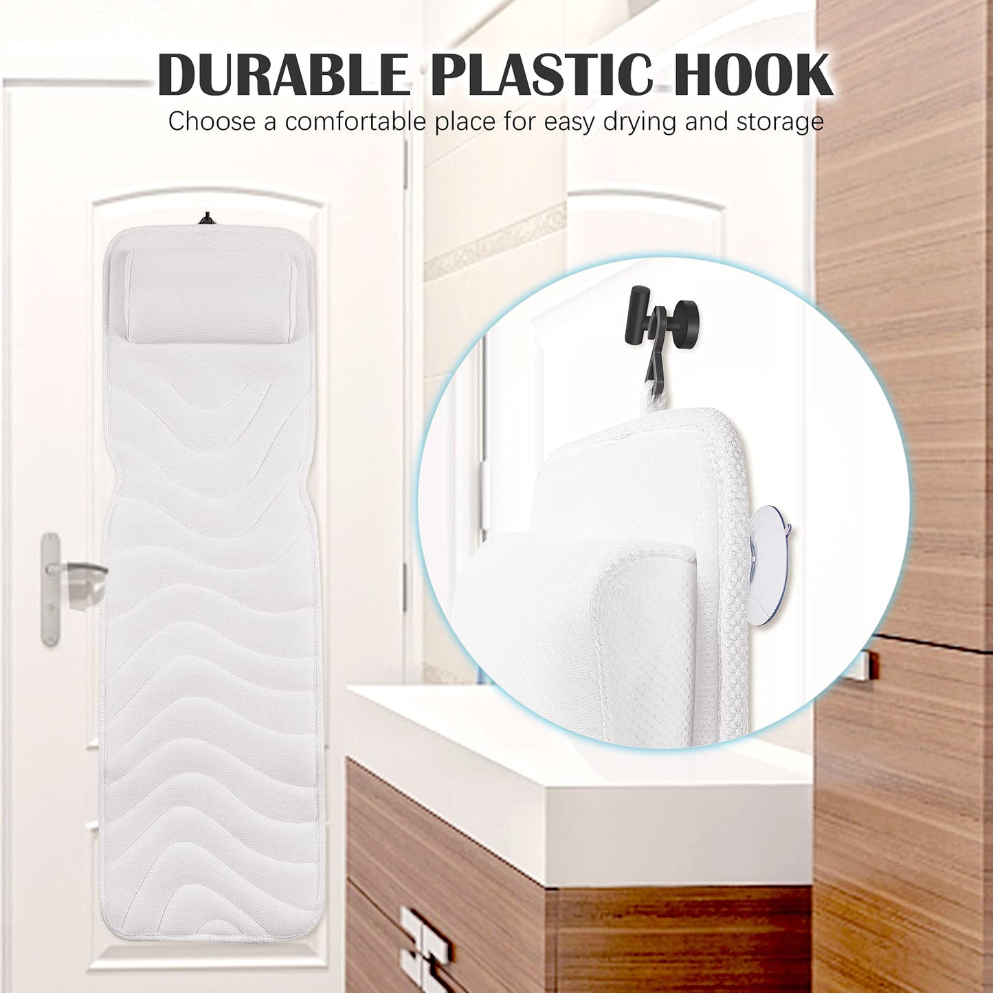 Full Body Bath Pillow for Bathtub, Non-Slip Bath Pillows for Tub, Spa Bathtub Pillow Cushion for Headrest Neck Shoulder and Back Rest Support，Relaxation Spa Accessories-50 x 15" (White)