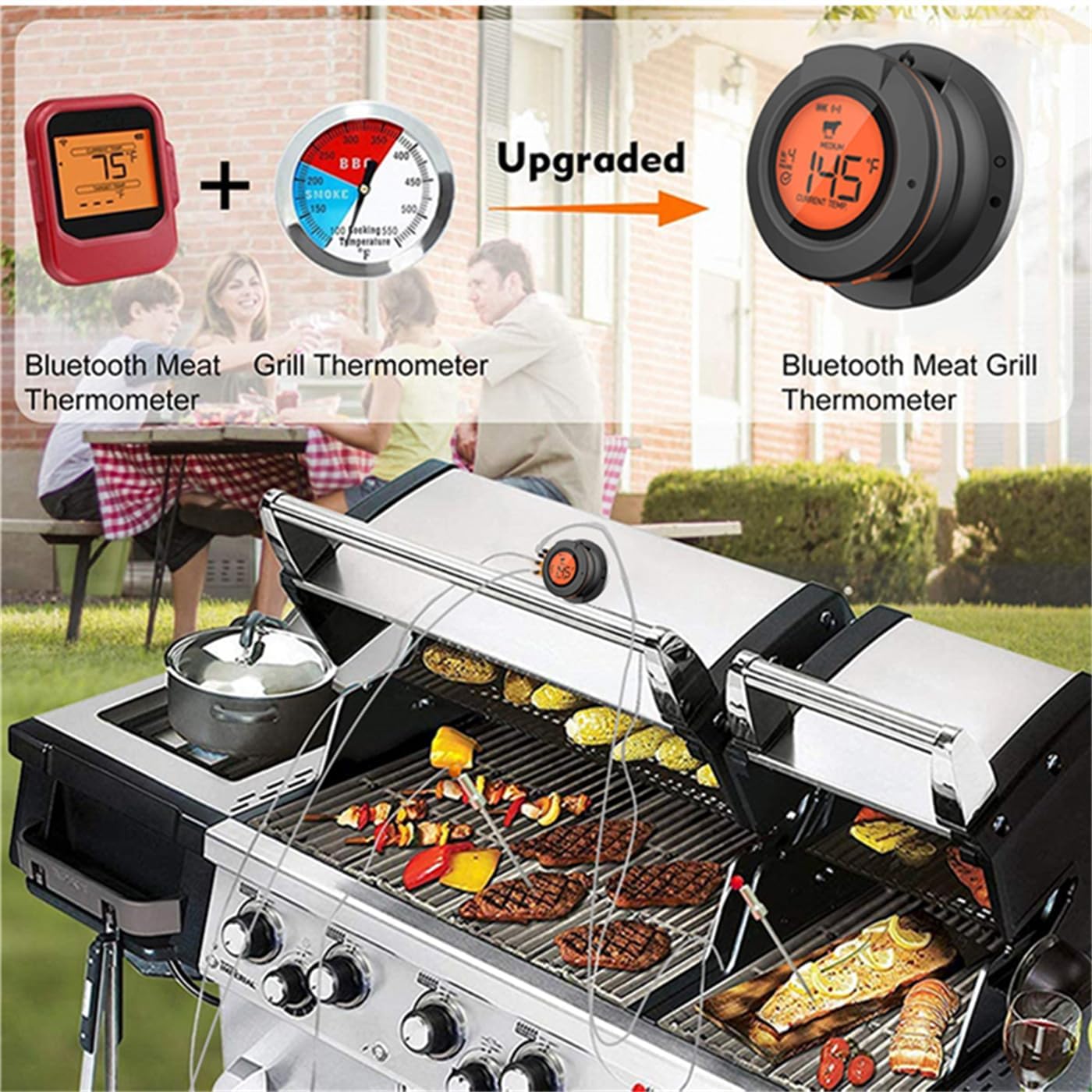 Acesidn Smart Pro Bluetooth BBQ Meat Thermometer for Grilling-Out Side Wireless Meat Temperature Monitor for Smoker-Waterproof-Supports 4 Probes- Includes 4 Stainless Steel meater Probes