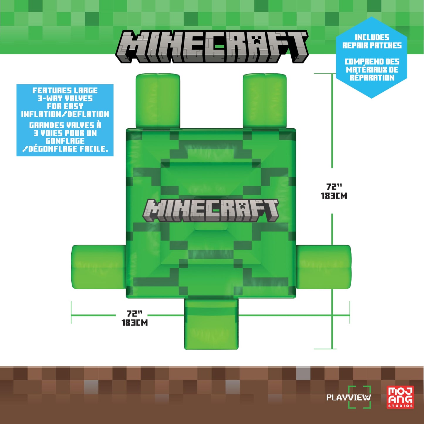 Officially Licensed Minecraft Ride-On Turtle Pool Raft Float - Dive into Beach Biome Fun, Oversized 72"x72"