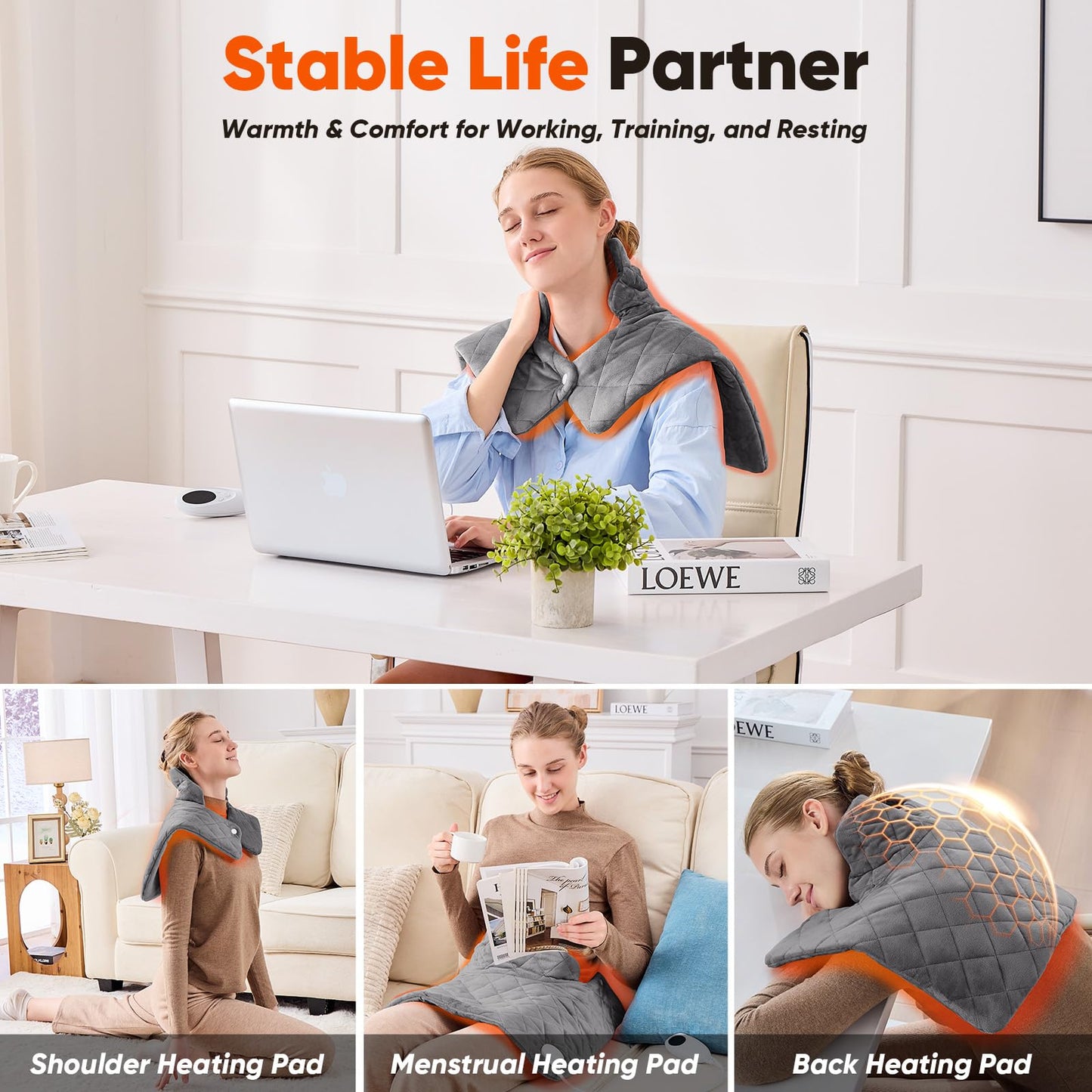 3 lb Weighted Heating Pad for Neck and Shoulders, Mothers Day Gifts for Mom Wife Grandma, Birthday Gifts for Men Women Dad, Instant Electric Heated Blanket with 9 Heat Options 4 Auto-Off Timer, Grey
