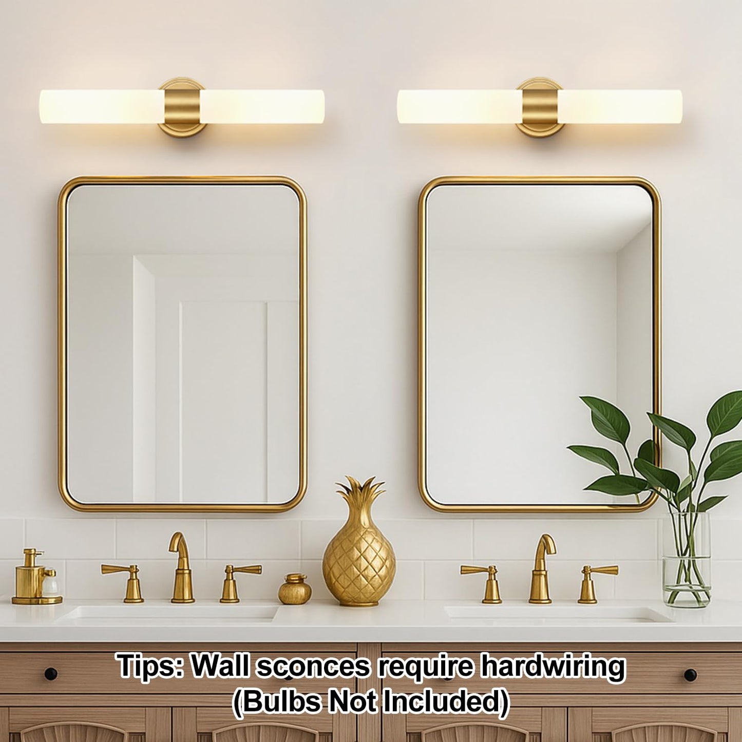 Meybiok Hardwired Wall Sconces Set of Two, Modern Bathroom Sconces Wall Lighting with Milky White Glass, Brushed Gold Sconces Wall Decor Set of 2 for Bathroom Mirror Bedroom Living Room Hallway