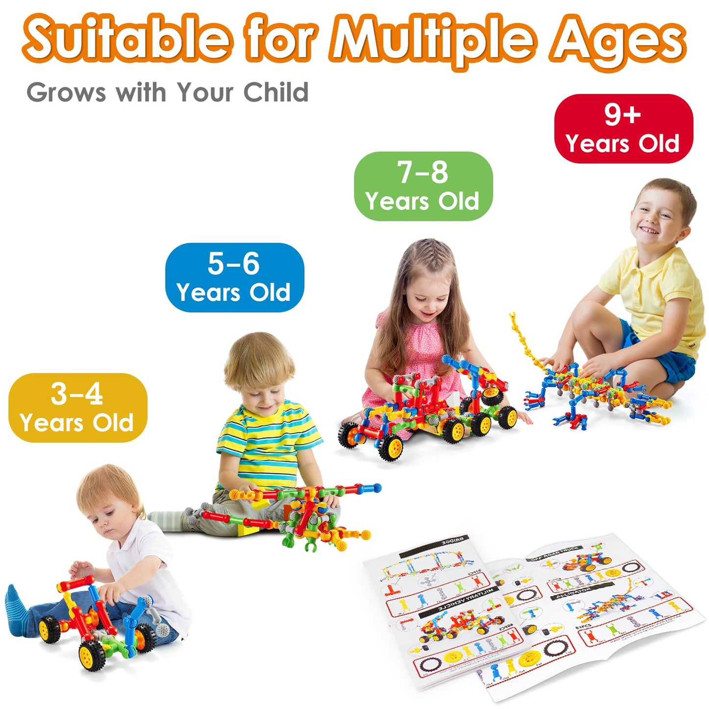 MOONTOY STEM Building Blocks Toys for Kids Ages 3-8, 110 Pieces Construction Set for 3 4 5 6 7 8+ Year Old Boy Girl Birthday Gift, Educational Erector Set Creative Games
