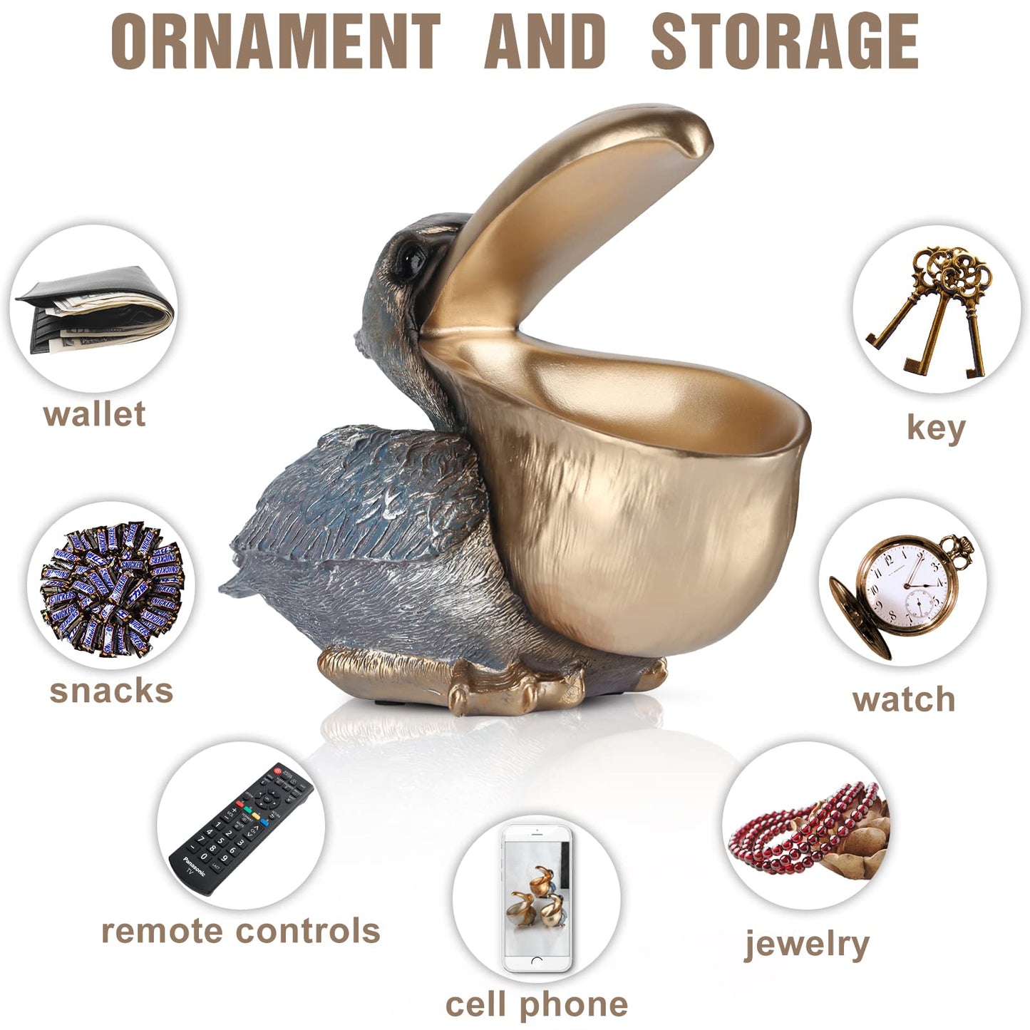 PlivBloom Pelican Key Holder Statues,Fun Animal Hippo Candy Dish,Candy Dish for Office Desk Unique,Modern Key Holder for Pelican Figurine,Suitability Desk candy bowl and Entry Table Decor Items(Silver