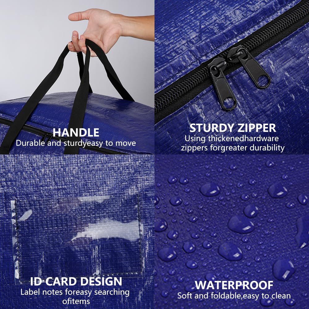 Cryster 10-Pack Blue Moving Bags with Strong Zippers,Heavy Duty Storage Totes With Comfortable Handles,Large Storage Totes for Student Supplies