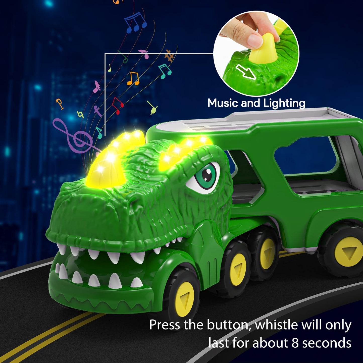 HEGUD Toddler Car Toys for 1 2 3 4 5 Year Old Boy, 5-in-1 Dinosaur Vehicle Trucks Toys for Toddlers 1-3 with Sounds & Lights Toys for Boys 4-7 Toys for Age 2-4 Dinosaur Toys for Kids 3-5