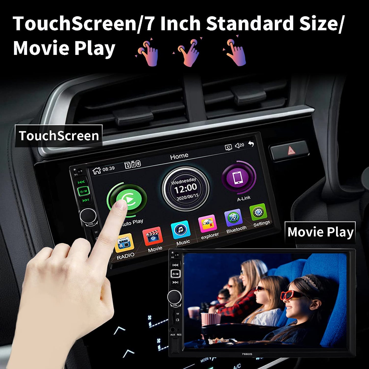 Double Din Car Stereo Radio Compatible with Apple Carplay and Android Auto, 7-Inch HD Touchscreen with Voice Control, Mirror Link, Backup Camera, Steering Wheel, Bluetooth, FM, USB/TF/AUX Port