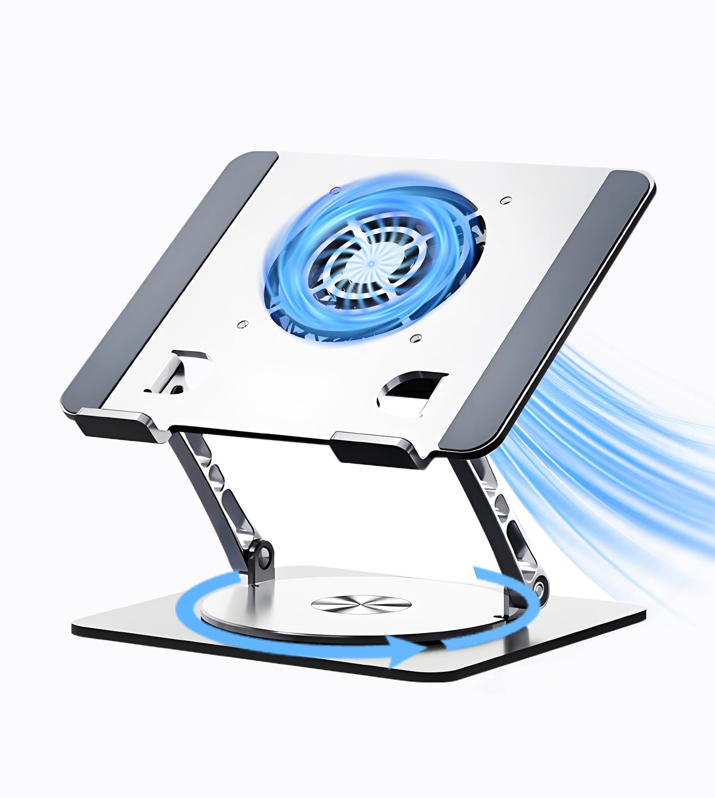Laptop Stand with Cooling Fan，360°Rotatable Framework，Ergonomic Adjustable Riser for 10-17'' Gaming/Binge-Watching/Office Use - Silver
