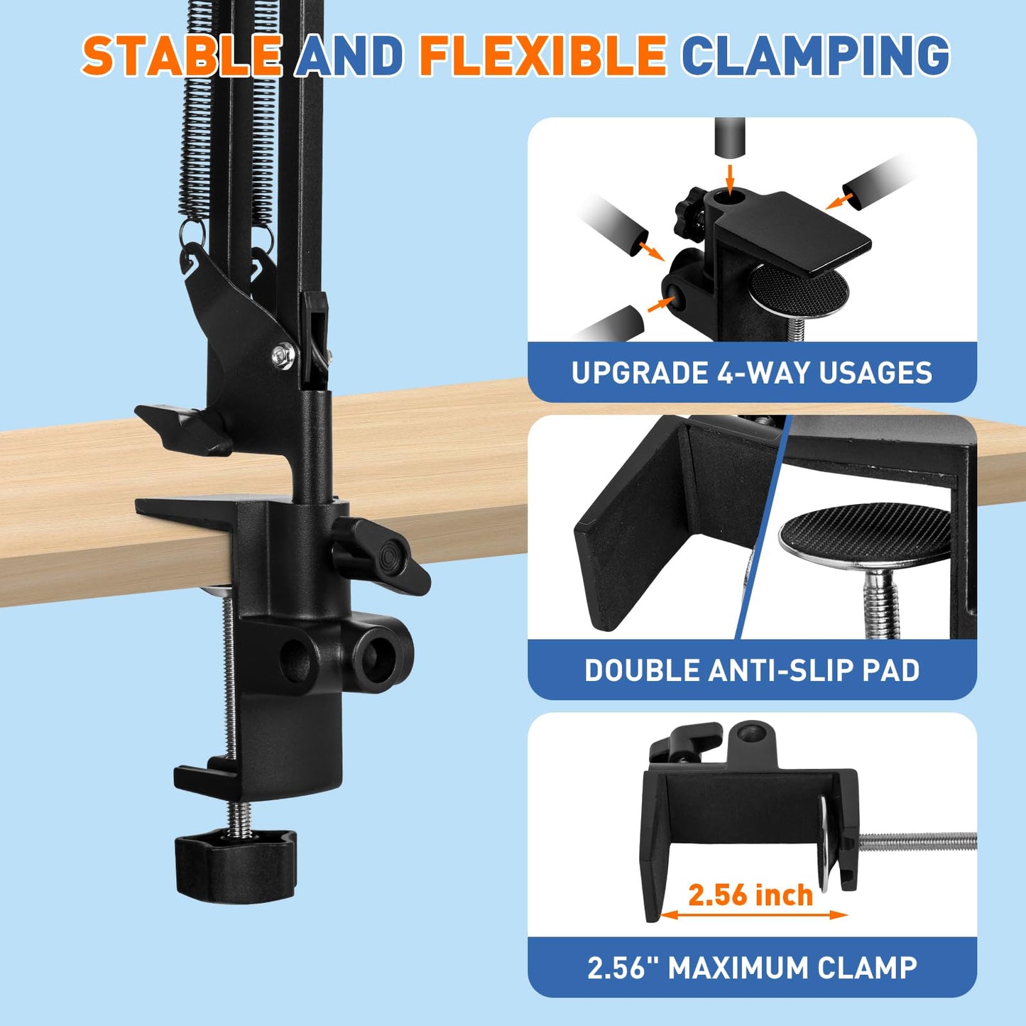 HITTI 12X Square Magnifying Glass with Light and Clamp, Hands-Free Lighted Stand with Ultra Long 3-Section Arm | 5 Color Modes & Stepless Dimming LED Desk Lamp for Workbench, Crafting, Reading -Yellow