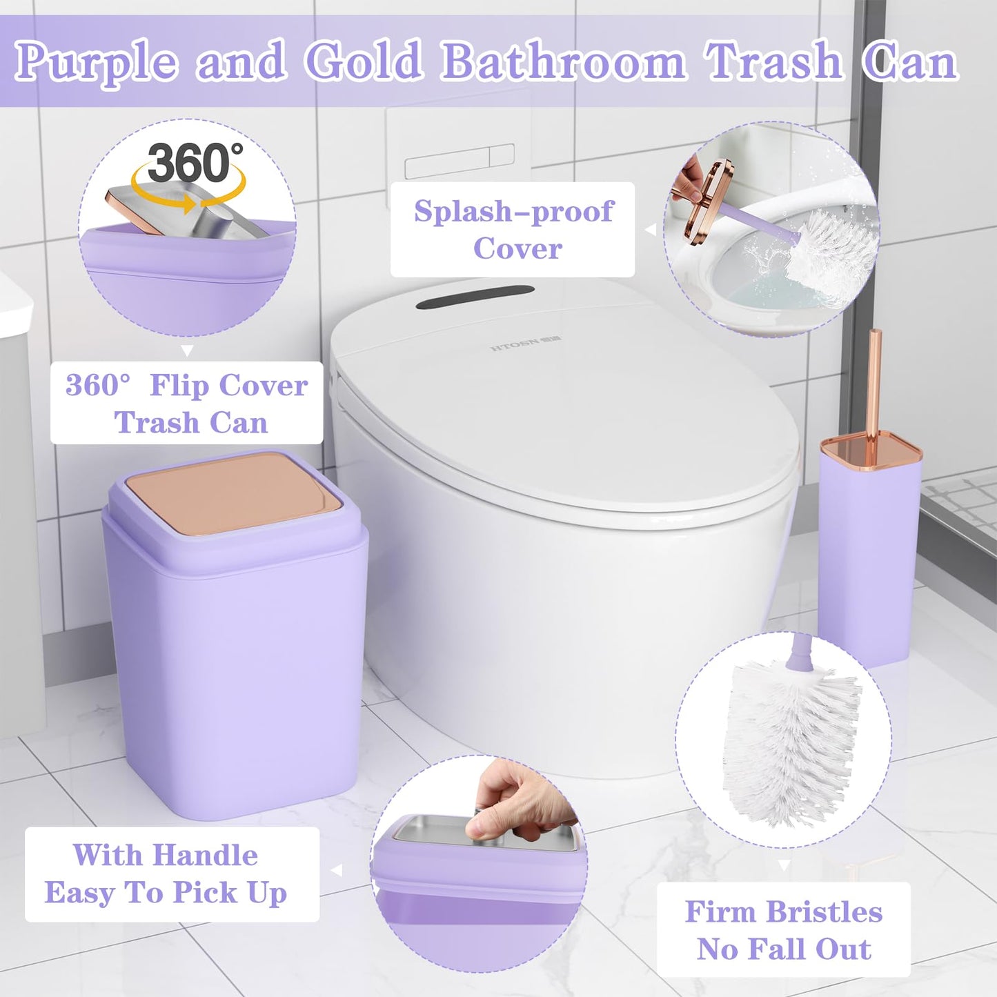 XLHOMO Bathroom Accessory Set–Bathroom Sets with Shower Curtain and Rugs, Non Slip Bathroom Rugs Super Absorbent, Light Purple Ombre Shower Curtain with Hooks, Lavender Bathroom Sets Complete for Home