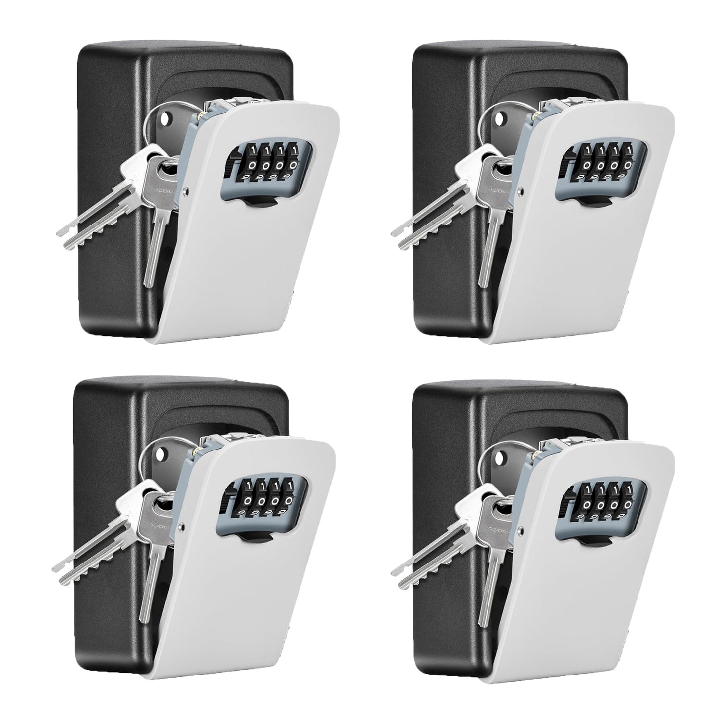 Key Lock Box Wall Mounted, Fayleeko 4 Digit Combination Lockbox for Outside, House Keys - 5 Keys Capacity, Key Safe Security Storage Lock Box for Indoor, Outdoor, Garage, Garden, Store (Grey, 4Pack)
