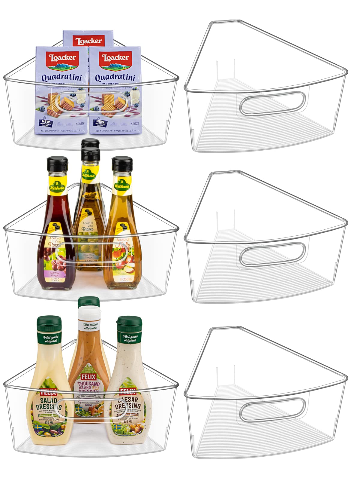 JEISSLIA Lazy Susan Cabinet Organizer Bins for 26"/ 28"/ 32" Diameter Corner Organizer, Plastic Cabinet Storage Bin, 1/8 Wedge - Food Safe, BPA Free, with Non-Slip Pads (for 32" Diameter, 6 Pack)