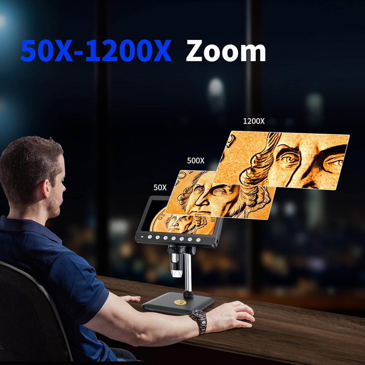 Coin Microscope for Adults Kids - 7'' HD IPS Digital Microscope for Error Coins with Screen | 1200X Soldering Microscope with 8 LED Lights | 32GB SD Card USB for Windows/MacOS