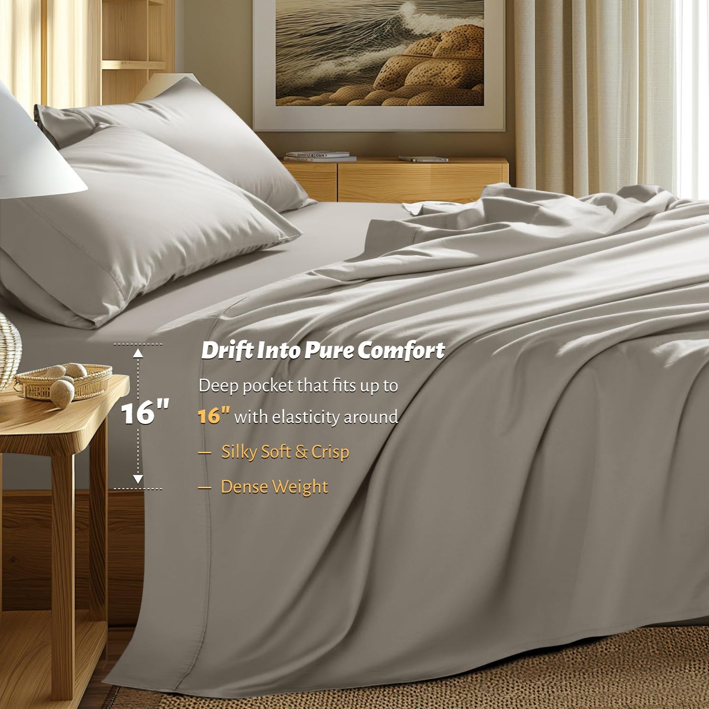 Shilucheng 100% Egyptian Cotton Queen Size Sheets Set - 1000 Thread Count，Luxury Cotton Bed Sheets，Breathable & Cooling Bedding and Pillow Cases, 16 Inch Deep Pocket - 4 Piece (Taupe, Queen)