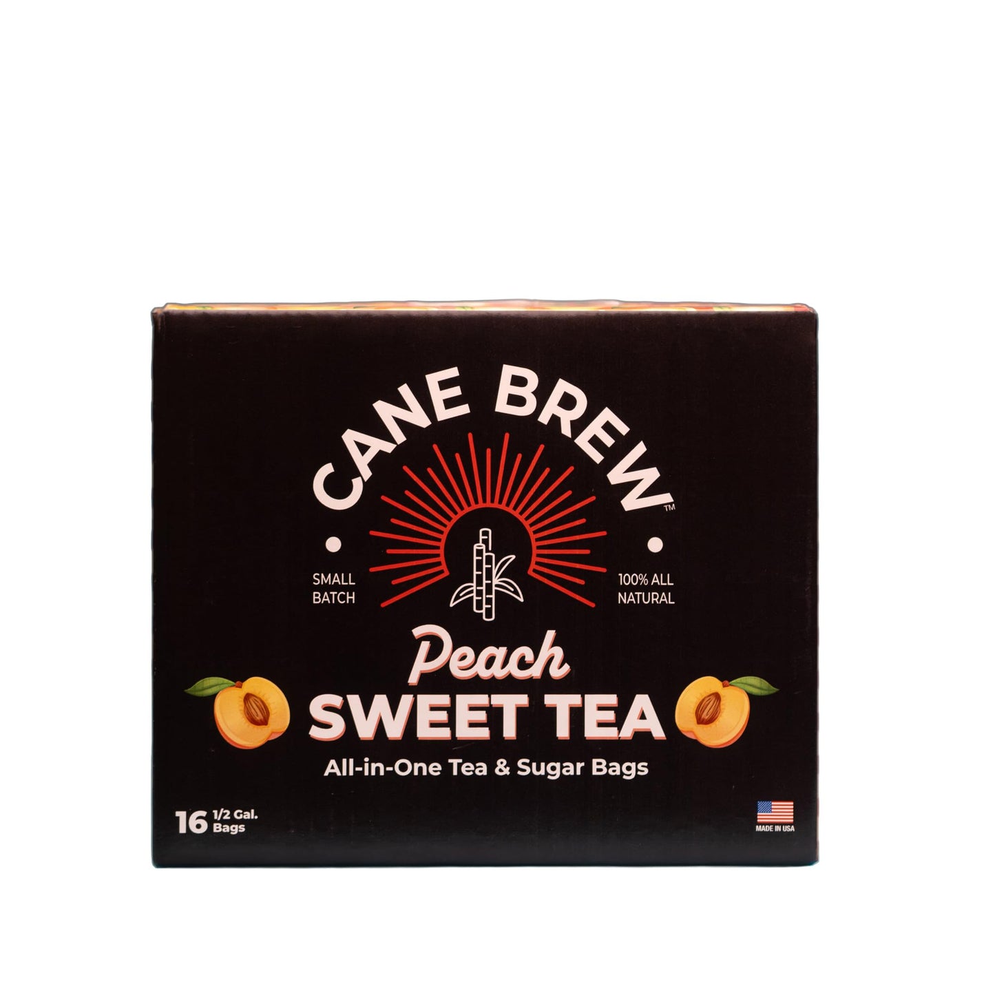 Cane Brew Peach Sweet Tea – Flavored Iced Teas, Family Size Pack – No Boil, Zero Mess – Specialty Cold Brew for Home & Travel, 16 Half Gallon Bags