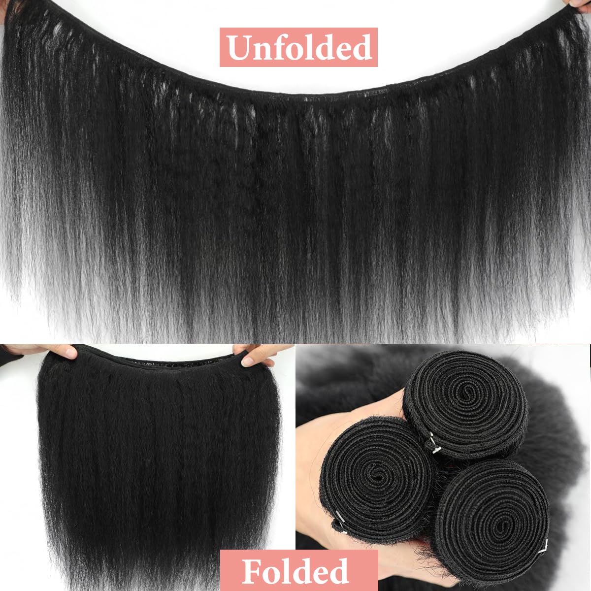Kinky Straight Bundles Human Hair 20 22 24 Inch 3 Bundles 100% Unprocessed Brazilian Virgin Remy Hair Yaki Straight Bundles Human Hair Extensions Natural Color Human Hair Bundles for Black Women