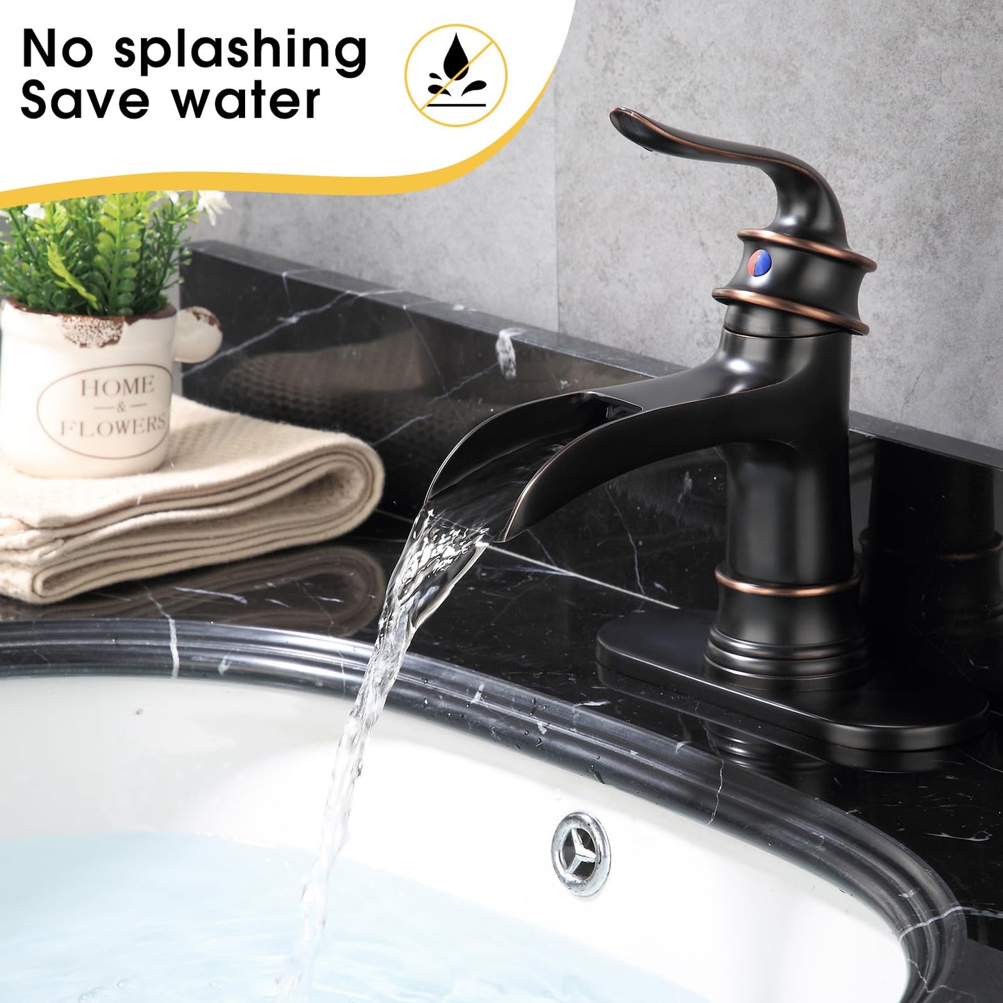 FRANSITON Waterfall Faucet Bathroom Faucet Single Handle One Hole Oil Rubbed Bronze Finish Large Spout Lavatory Faucets Oil Rubbed Bronze