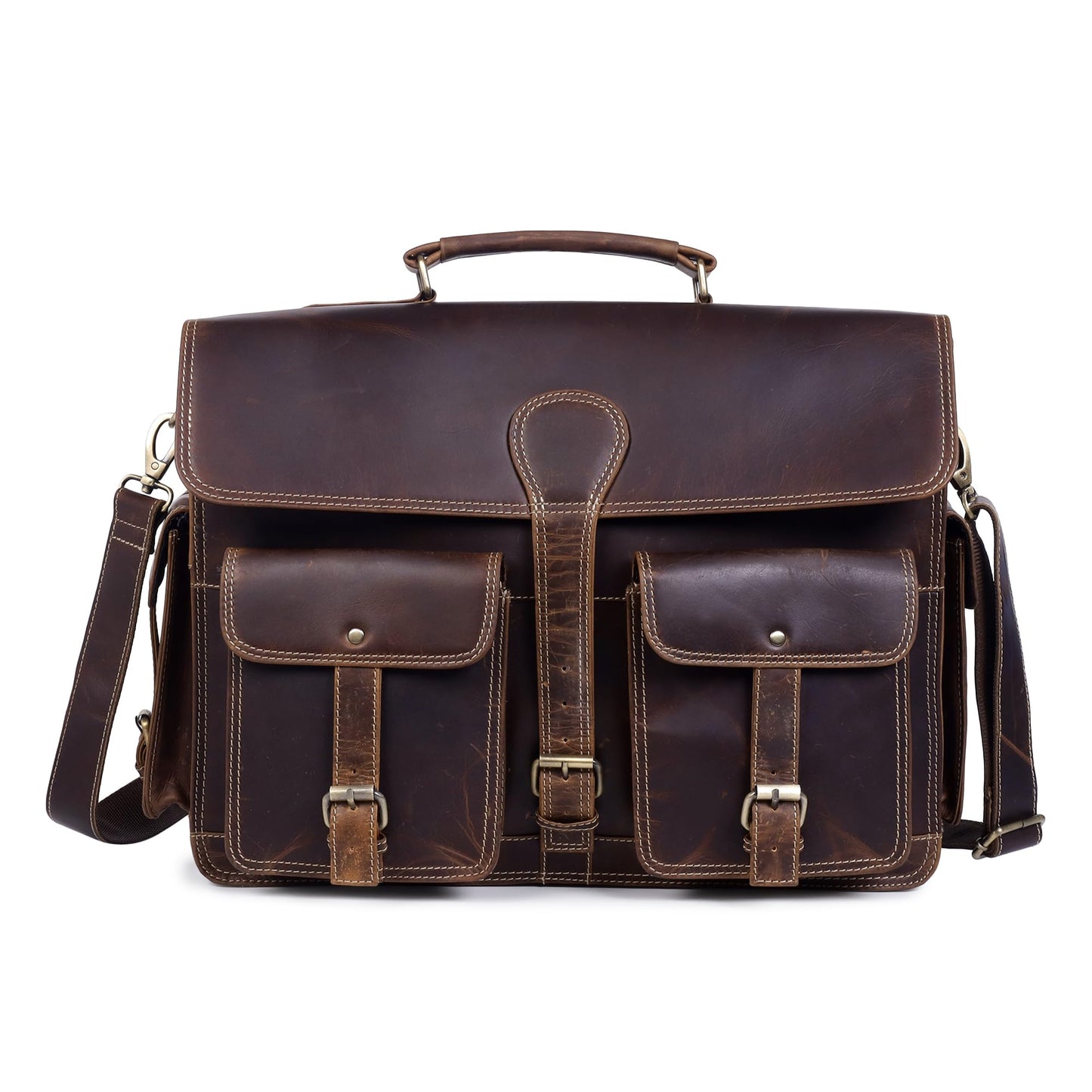 TRISKY Leather Laptop Bag for Men Satchel Briefcases for Men and Women for Office Work, College, Gifting, Travel with Mens Shoulder Bags Crossbody Mens Messenger Bags 16 inch Laptop Bag - Brown