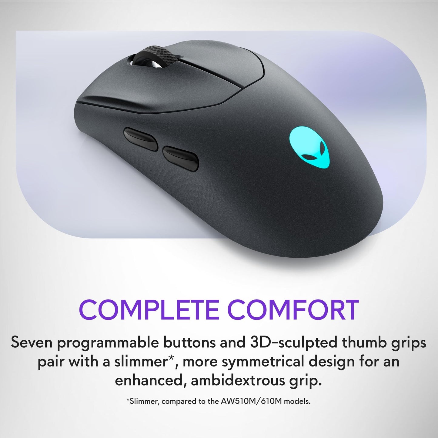 Alienware AW720M Tri-Mode Wireless Gaming Mouse - 2.4GHz Wireless, Bluetooth 5.1, 26,000 DPI, 8-Fully Programmable Buttons, Magnetic Snap Charging Adapter USB-A to USB-C Cable - Dark Side of The Moon