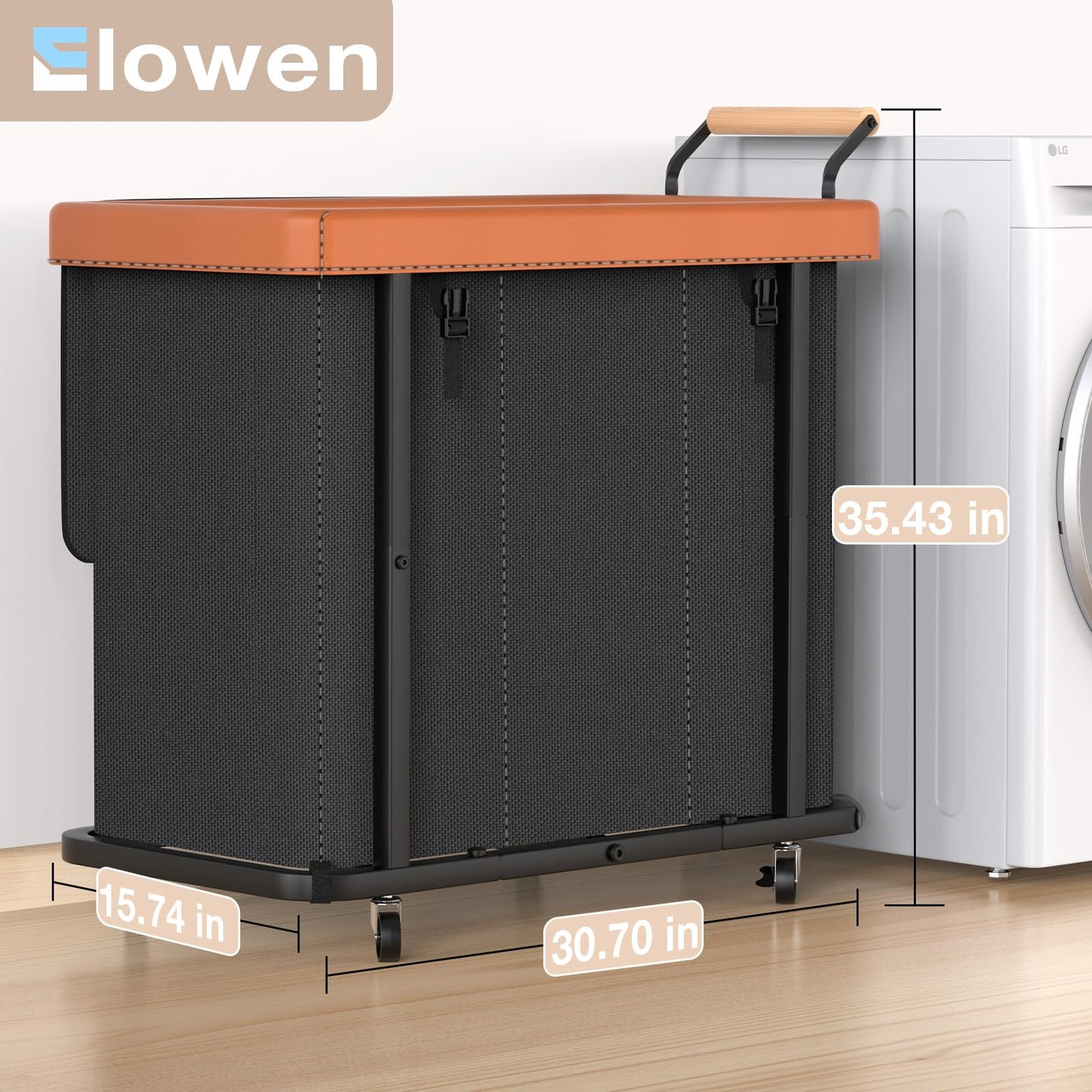 Rolling Laundry Hamper with Wheels, Laundry Hamper 3 Section with Lid, Laundry Basket with Rolling Lockable Wheels and Handle, Laundry Basket Organizer for Laundry Room, Bedroom 230L Black