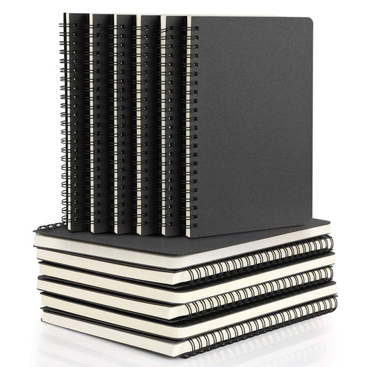 EUSOAR Spiral Notebook, A5 12packs 5.5"X8.3" 120 Pages Lined Travel Writing Notebooks Journal, Memo Notepad Sketchbook, Students College Office Business Subject Diary Ruled Book Journal-Black Cover