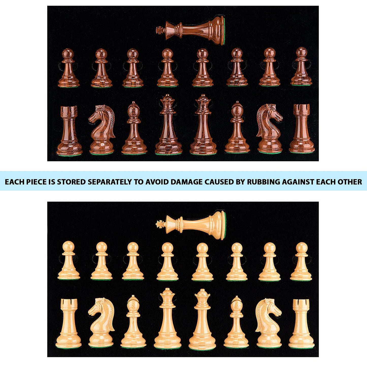 AMEROUS High Polymer Weighted Chess Pieces with 4.25'' King - 2 Extra Queens - Gift Package, Standard Tournament Chessmen for Chess Board or Replacement of Missing Pieces (Chess Pieces Only)