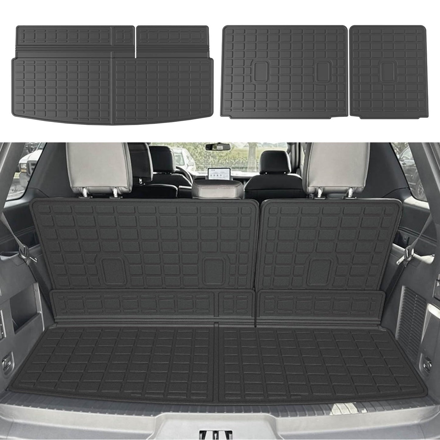 powoq Trunk Mat Compatible with 2018-2024 Ford Expedition/Lincoln Navigator 3rd Backrest Mat Replacement for 2018-2024 Ford Expedition Accessories(Trunk Mat+3rd Row Backrest Mat)