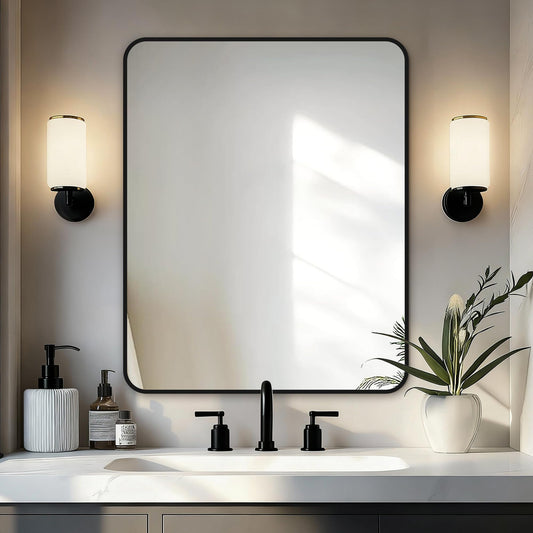 Delma Bathroom Vanity Mirror, Black Framed Bathroom Mirror for Over Sink, High-Definition Bathroom Mirror, Versatile Bathroom Vanity Mirror, Hangs Horizontally or Vertically(30x24, Black)