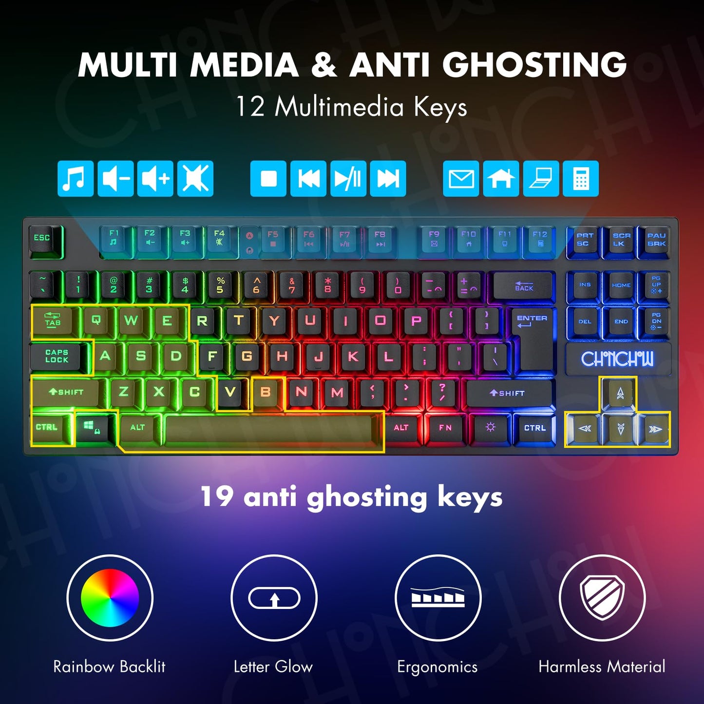 CHONCHOW Wireless Gaming Keyboard and Mouse Combo, Rechargeable 87 Key LED Light Up Keyboard Ergonomic Wireless Gaming Mouse, Backlit Wireless Gaming Mouse and Keyboard for Xbox PS4 PS4 PC Laptop