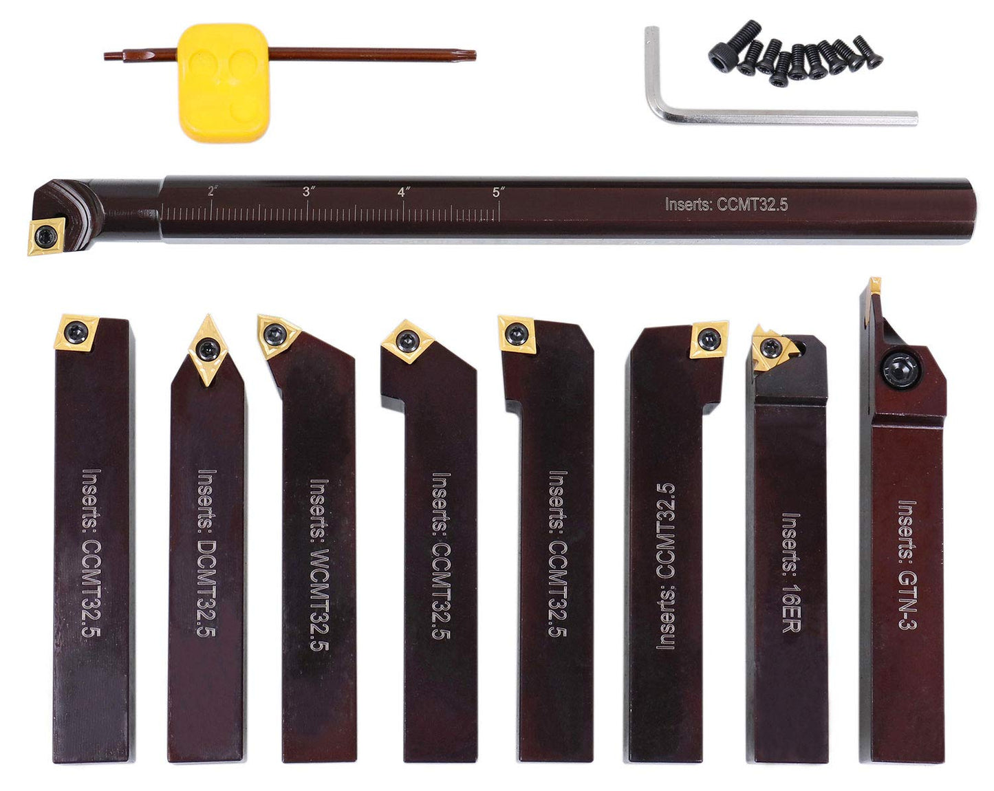 Accusize Industrial Tools 3/4" 9 Pieces/Set, Indexable Carbide Turning Tools and Boring Bar, 2988-0034