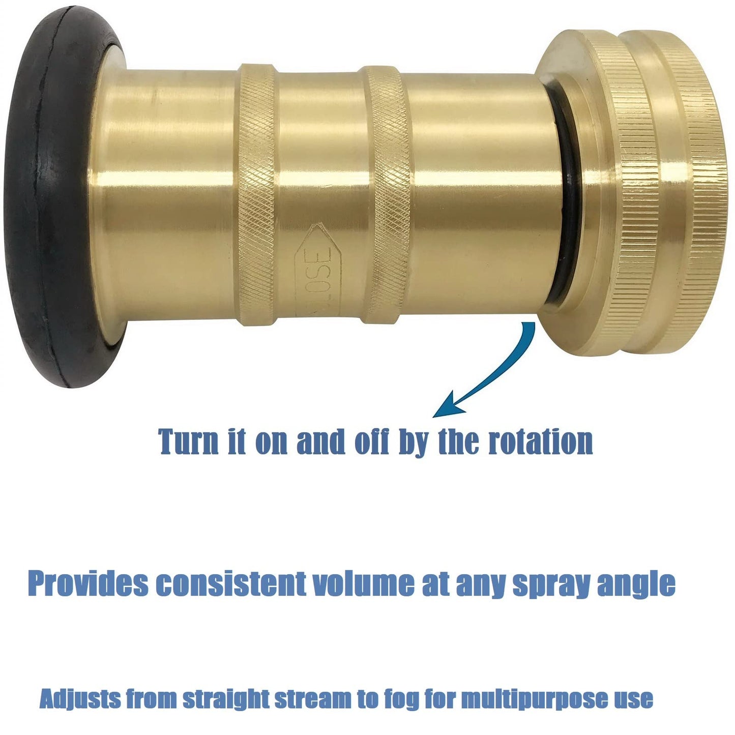 Happy Tree 1-1/2" NST/NH Brass Fire Hose Spray Nozzle 85 gpm Fire Equipment Heavy Duty Industrial Jet Fog Nozzle 100 psi FHSN04B
