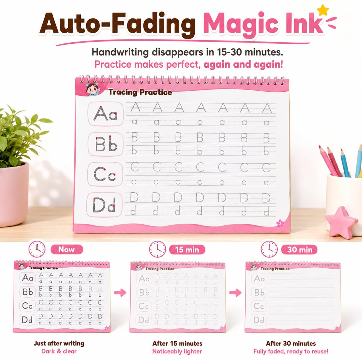 Timetome Large Magic Grooved Writing Practice for Kids 3-5, Grooved Writing Books for Kids 6-8, Handwriting Practice Ages 5-7, Preschool Learning Activities (Practice 6-Books)